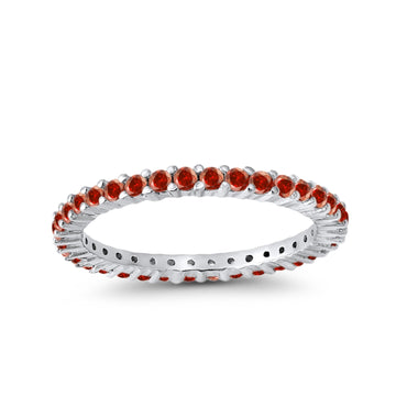Full Eternity Wedding Band Round Simulated Garnet CZ Ring 925 Sterling Silver